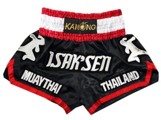 กางเกงมวยไทยปักชื่อสีดำ ลายนักสู้ : KNSCUST-1168